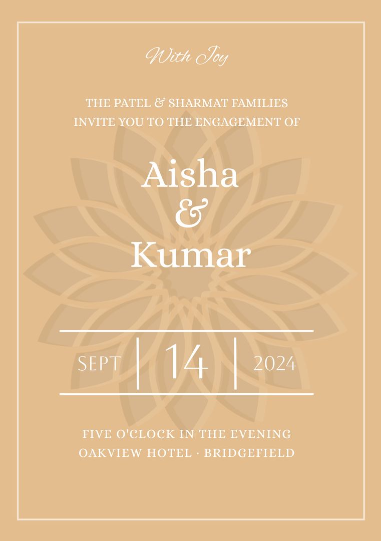 Elegant Engagement Invitation with Text and Flower Design on Beige Background - Download Free Stock Templates Pikwizard.com