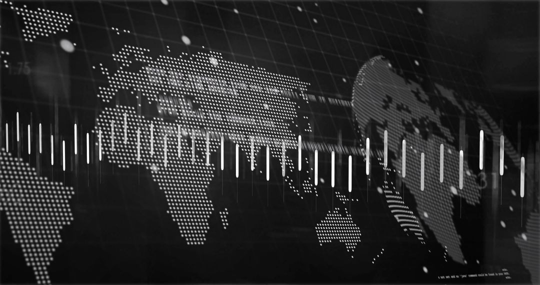 Futuristic Data Visualization with World Map and Vertical Bars