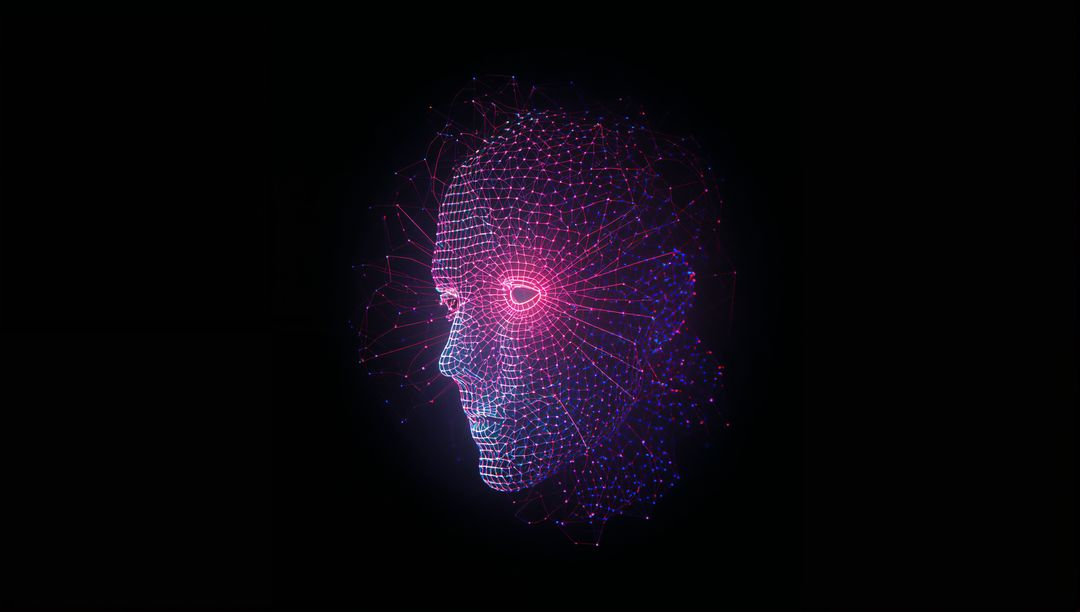 Futuristic Digital Wireframe Head in Cyberspace