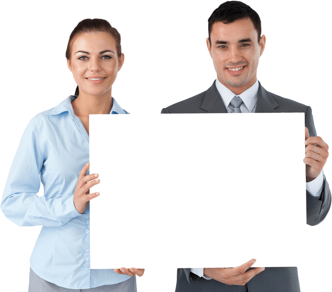 Professionals Holding Blank Board on Transparent Background
