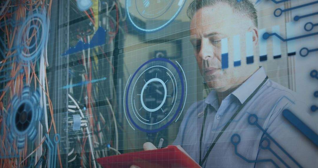 Engineer Analyzing Data in Futuristic Tech Environment