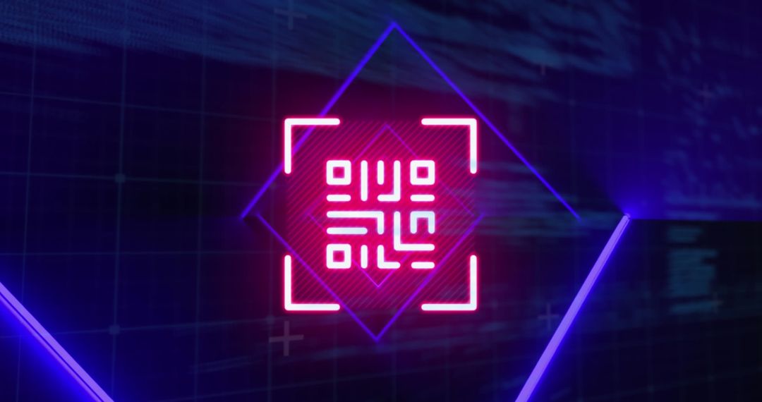 Futuristic QR Code Hologram on Digital Screen