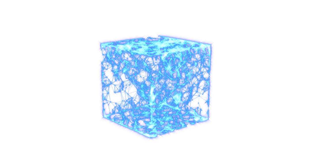 Glowing Digital Blue Cube with Abstract Light Trails on Transparent Background