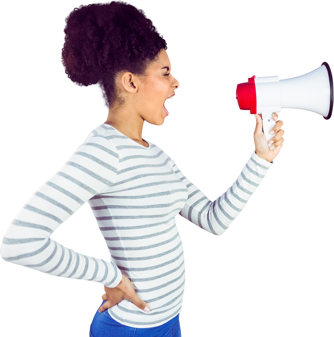 Carefree Young Woman Shouting with Transparent Megaphone - Download Free Stock Images Pikwizard.com