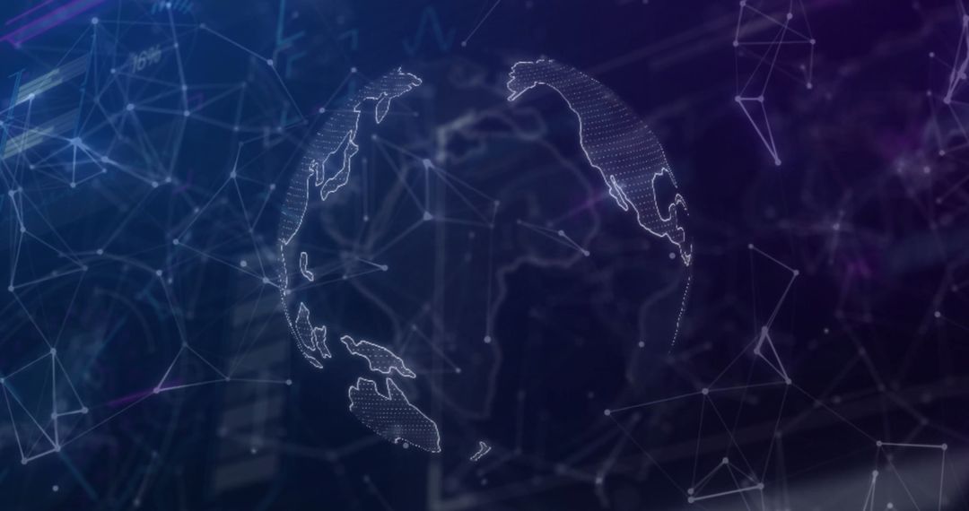 Wireframe Globe Pulsing with Digital Network Mesh