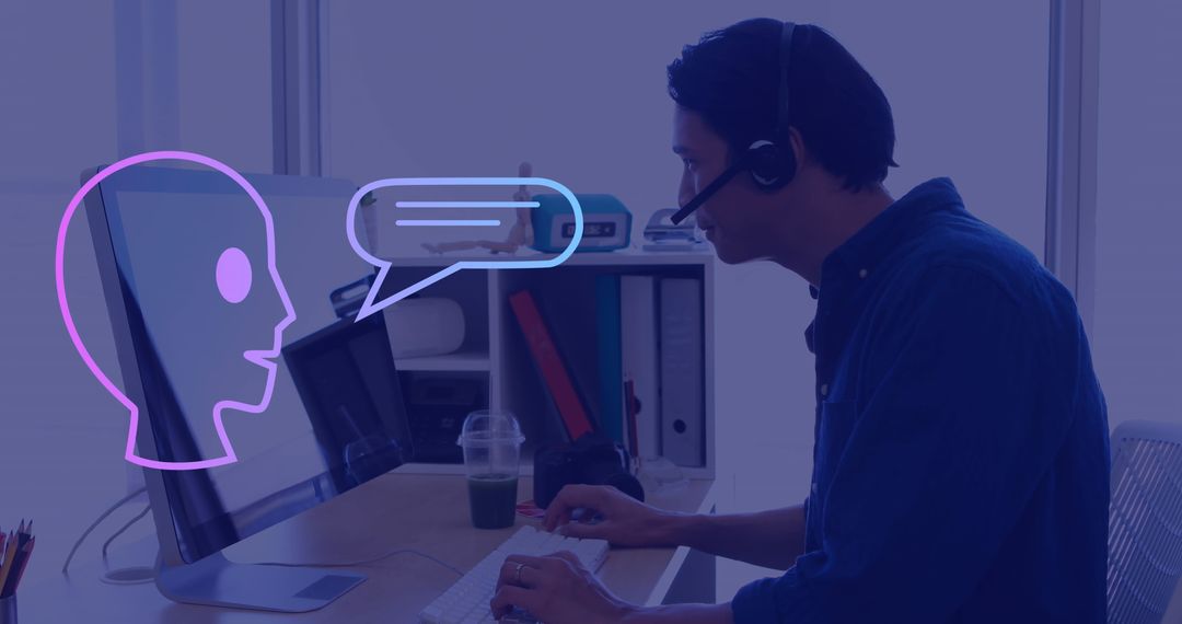 AI Customer Support Interaction Concept with Data Processing Icons