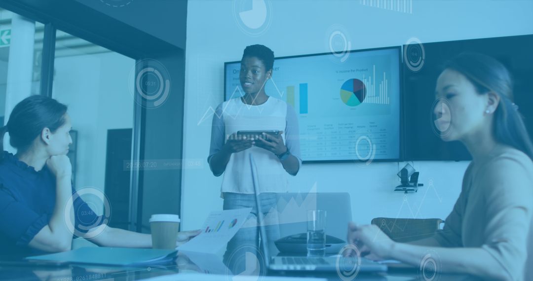 Businesswoman Leading Data-Driven Corporate Presentation in Office