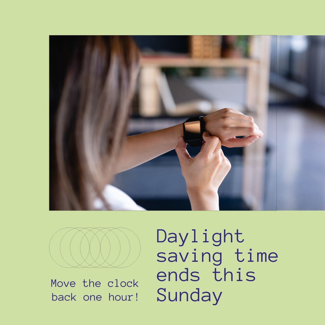Businesswoman Adjusting Smartwatch for Daylight Saving Time