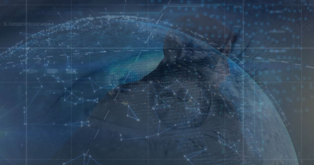 Cybersecurity Digital Connections with Globe and Hacker Overlay