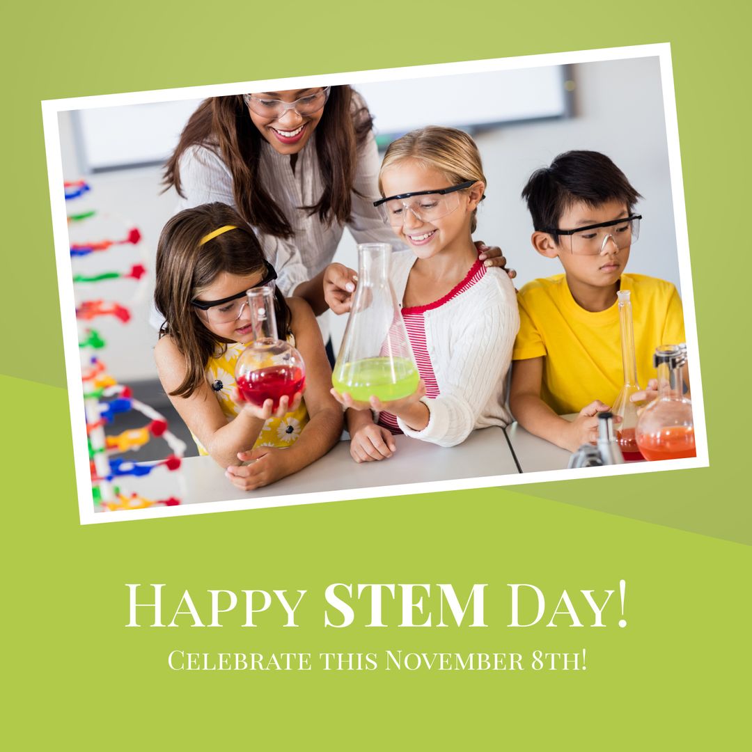 Diverse School Children Celebrating STEM Day in School Laboratory - Download Free Stock Templates Pikwizard.com