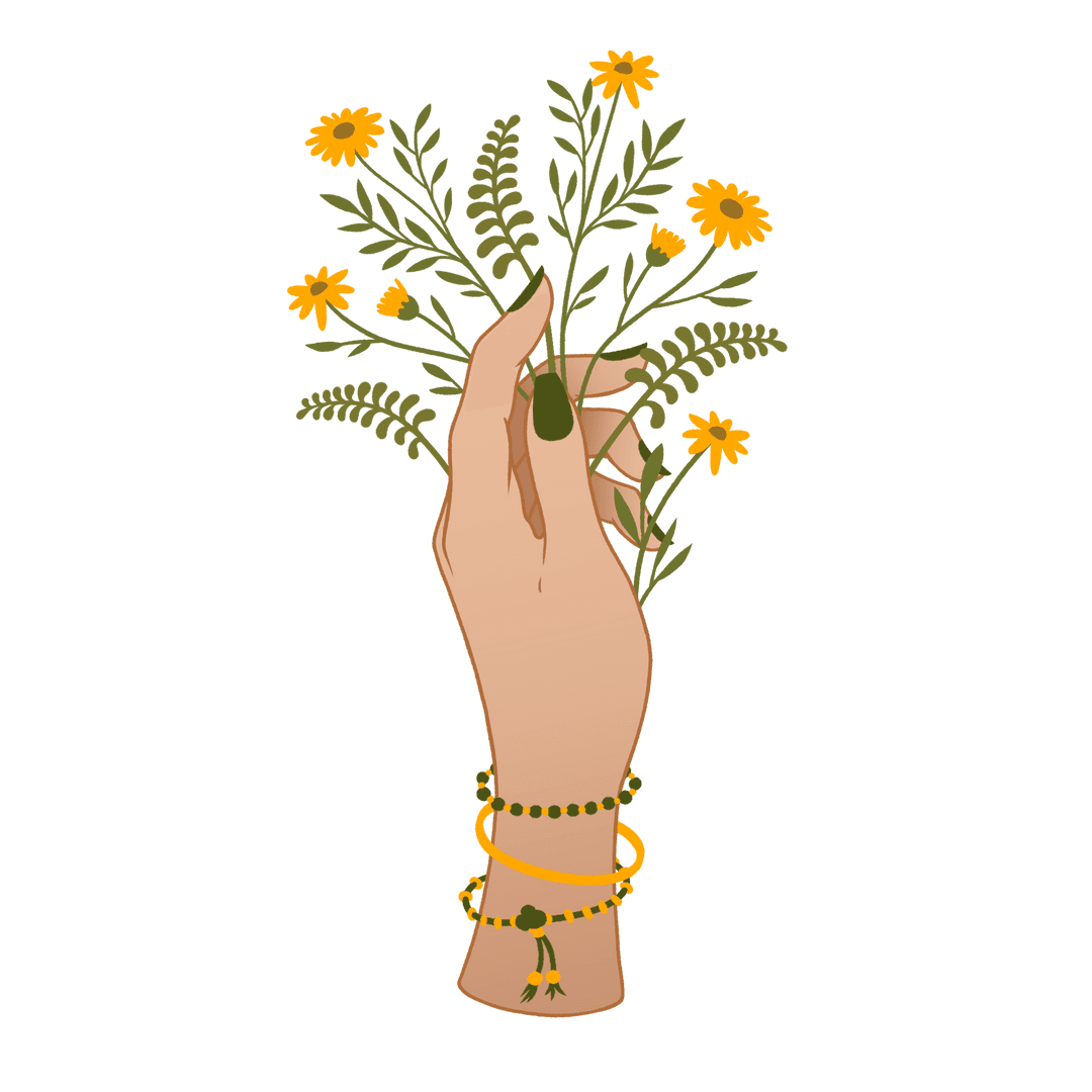 Elegant Hand Holding Yellow Daisies with Fern Adds Botanical Charm