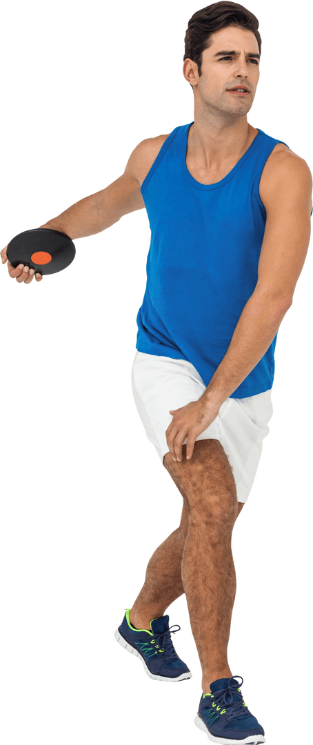 Caucasian Sportsman Throwing Disc in Action Transparent Background