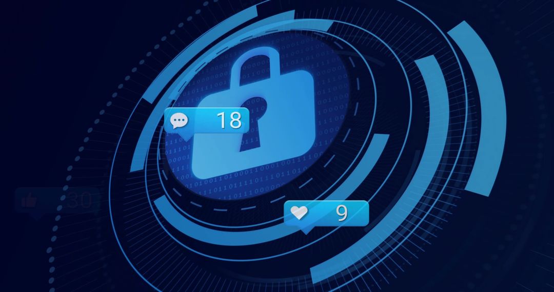 Padlock HUD Interface with Social Notification Icons Representing Cybersecurity and Privacy