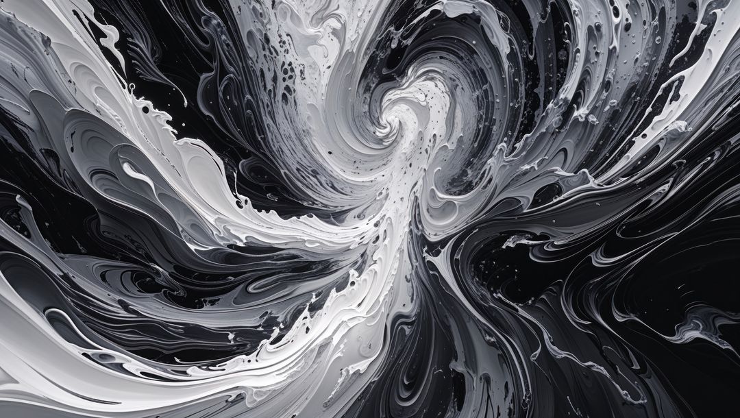Monochrome fluid art showing cosmic vortex with crazy energy