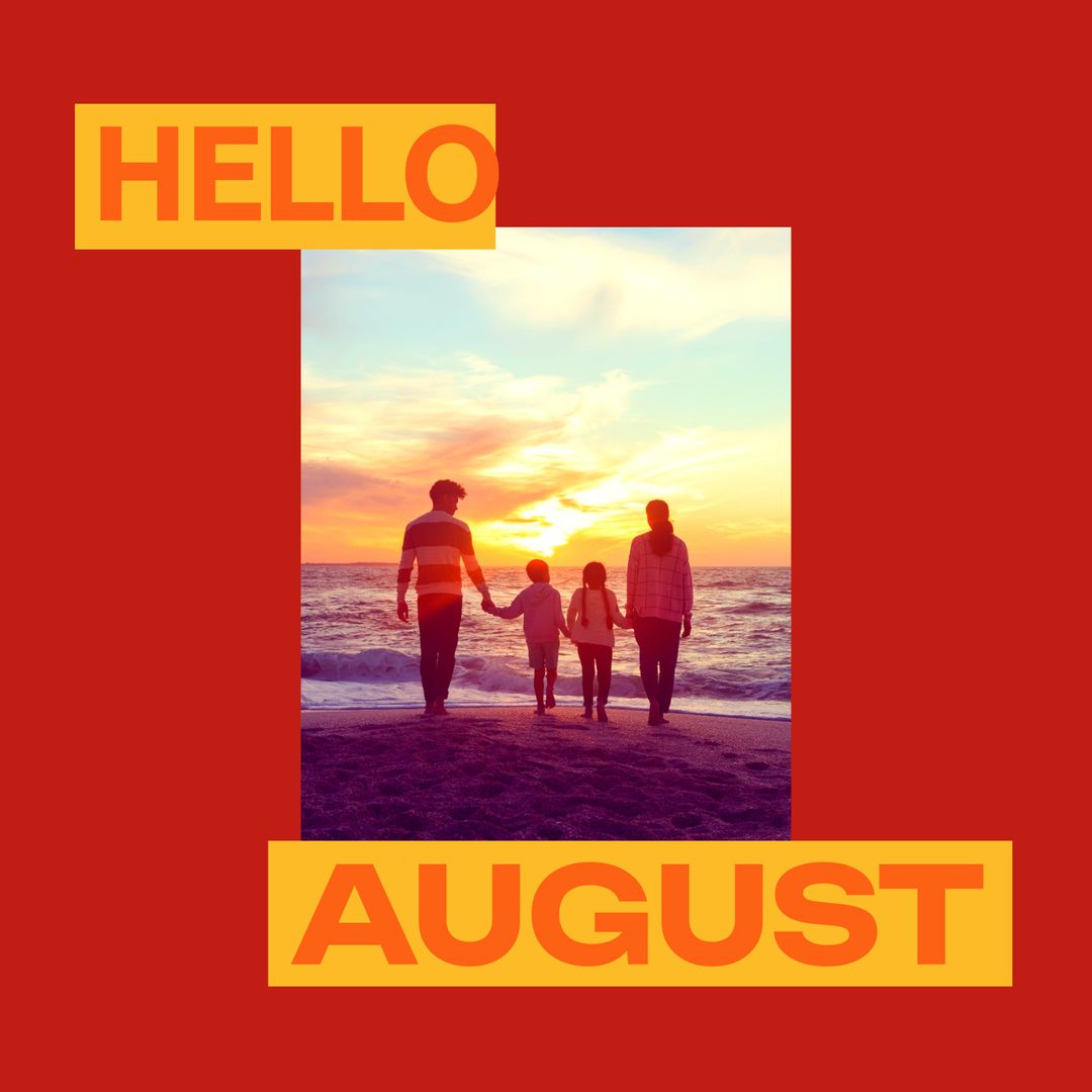 Family on Beach Celebrating Beginning of August at Sunset