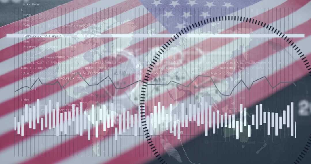 American Flag with Digital Data Interface and Waveform Overlay
