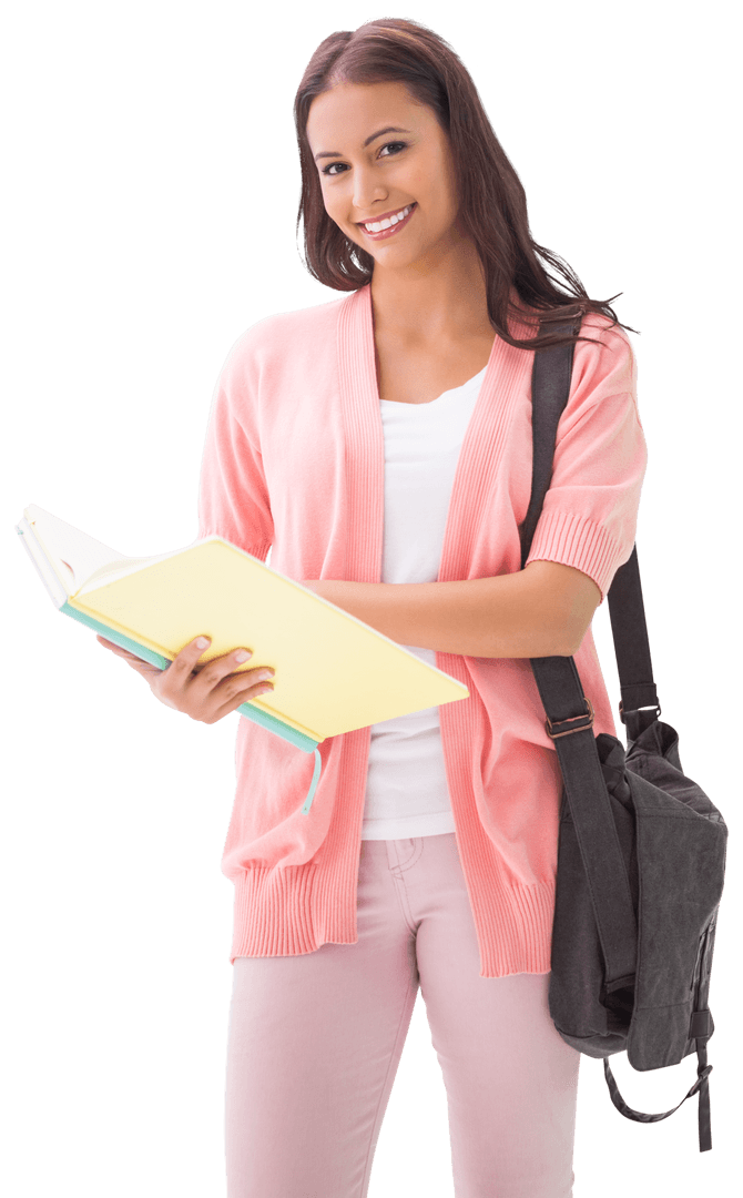 Confident Student Smiling with Bag on Transparent Background