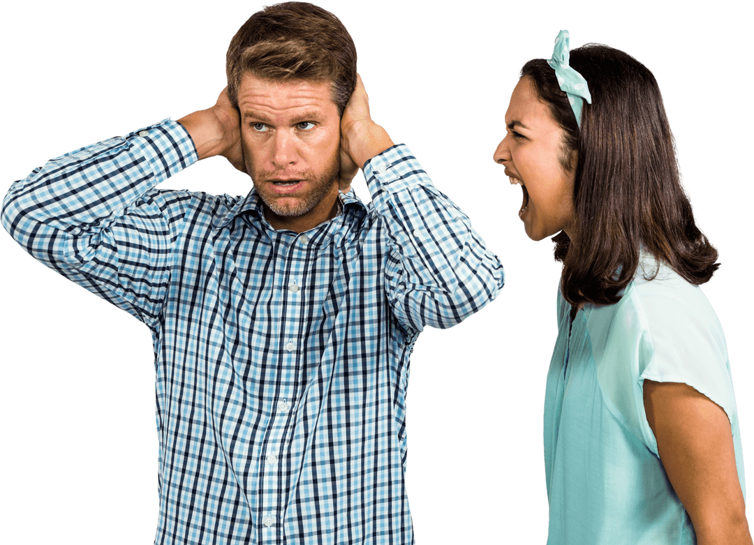 Transparent Man Avoiding Argument with Shouting Woman