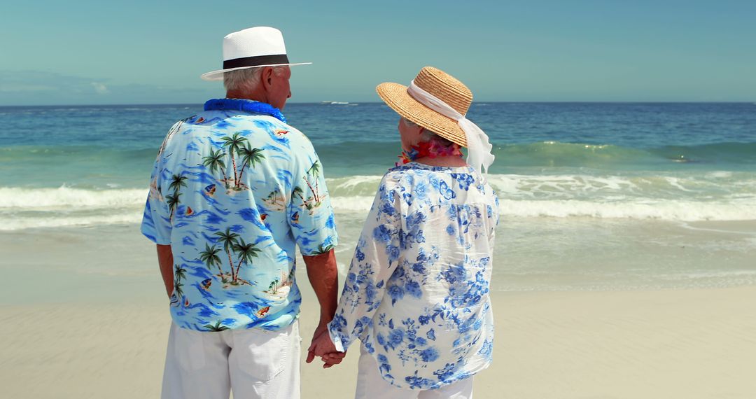 Senior Couple Holding Hands and Enjoying Ocean View on Sunny Day - Free Images, Stock Photos and Pictures on Pikwizard.com