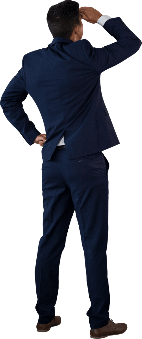 Transparent Rear View Businessman Looking Ahead