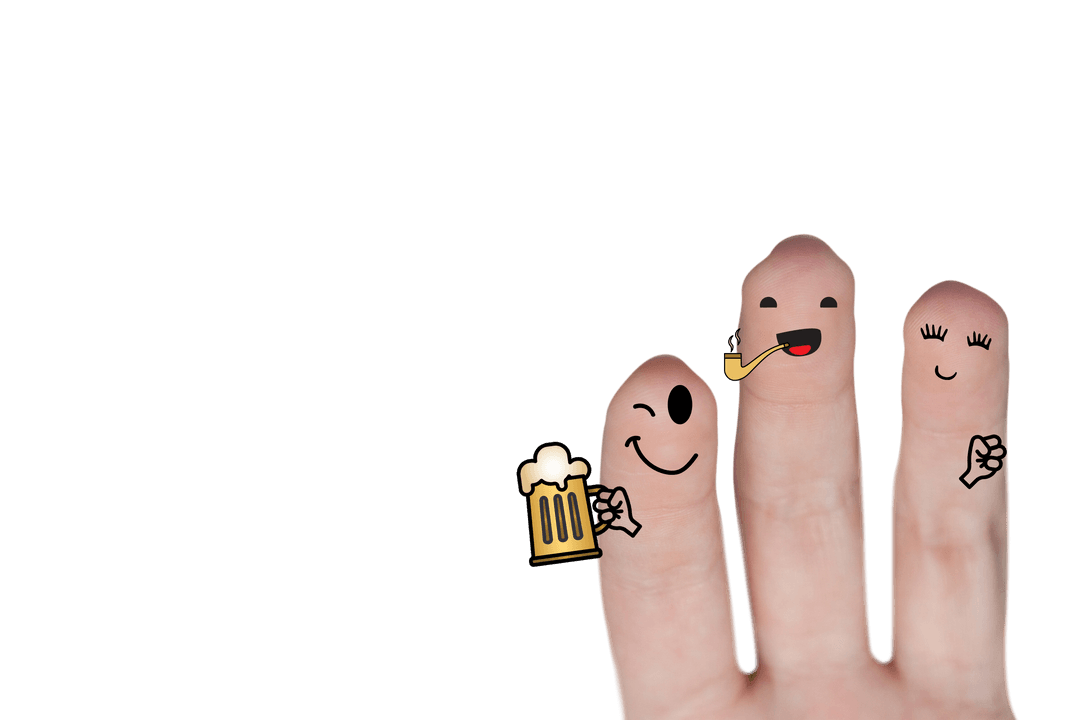 Playful Finger Characters with Beer and Pipe on Transparent Background
