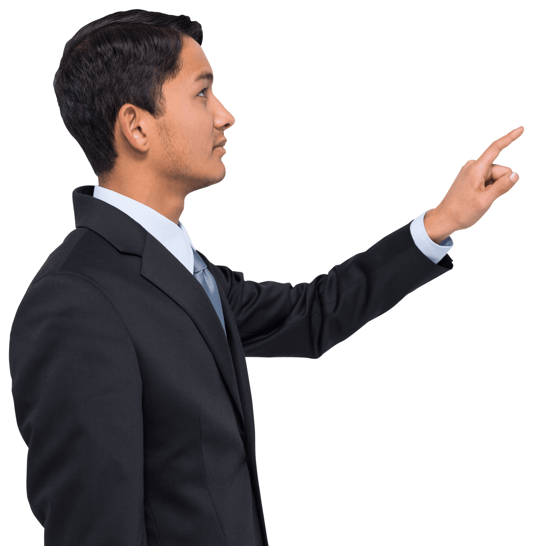 Professional Businessman Pointing Transparent Background Concept