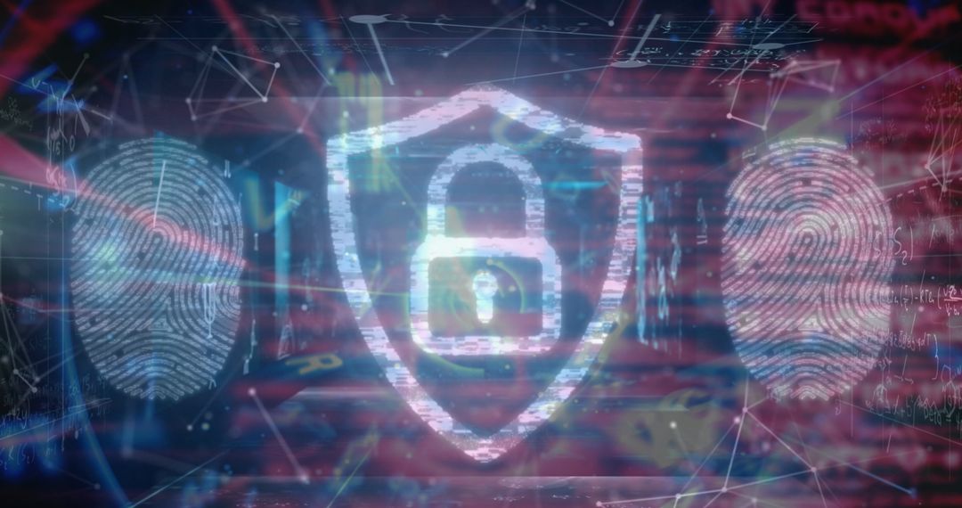 Cybersecurity Visual With Padlock Icon and Fingerprints on Data Background