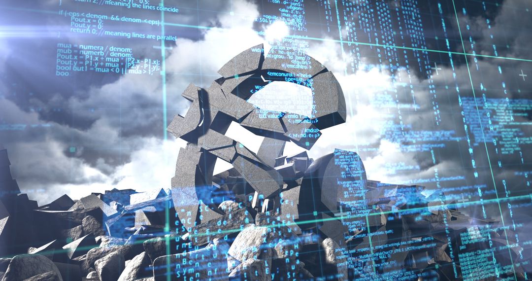 Collapsing Euro Sign Amid Futuristic Digital Coding Backdrop