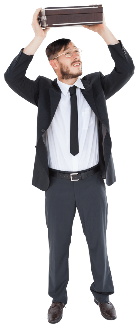 Geeky Businessman Holding Briefcase Transparent Background