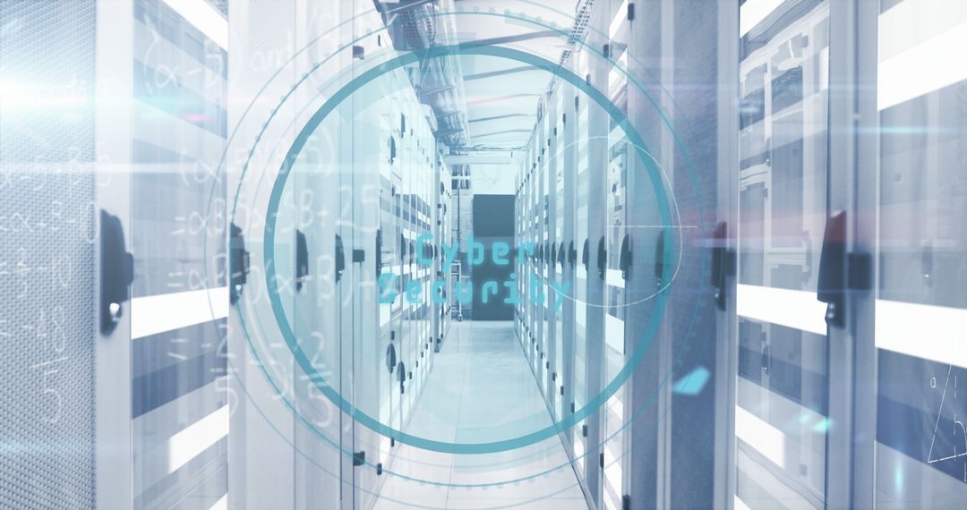 Cybersecurity in Data Center Concept Art with Digital Overlay