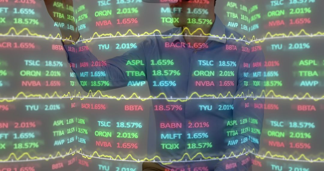 Businessman Using VR Headset in Financial Data Environment