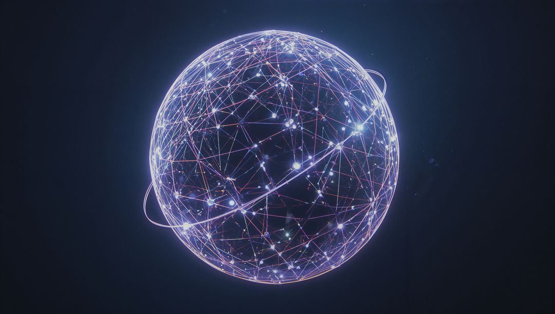Futuristic Glowing Network Sphere in Digital Space