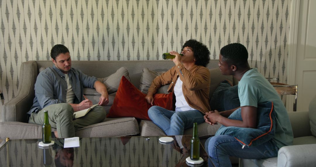 Friends Enjoying Drinks and Relaxed Conversation at Home