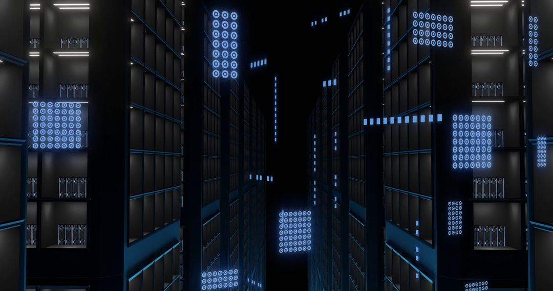 Futuristic Data Center with Glowing Cyberspace Elements