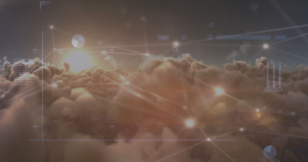 Digital Network Interface Over Cloudscape with Abstract Icons