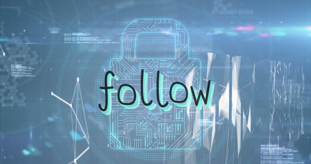 Digital Lock Symbolizing Cybersecurity and Connectivity with 'Follow' Text