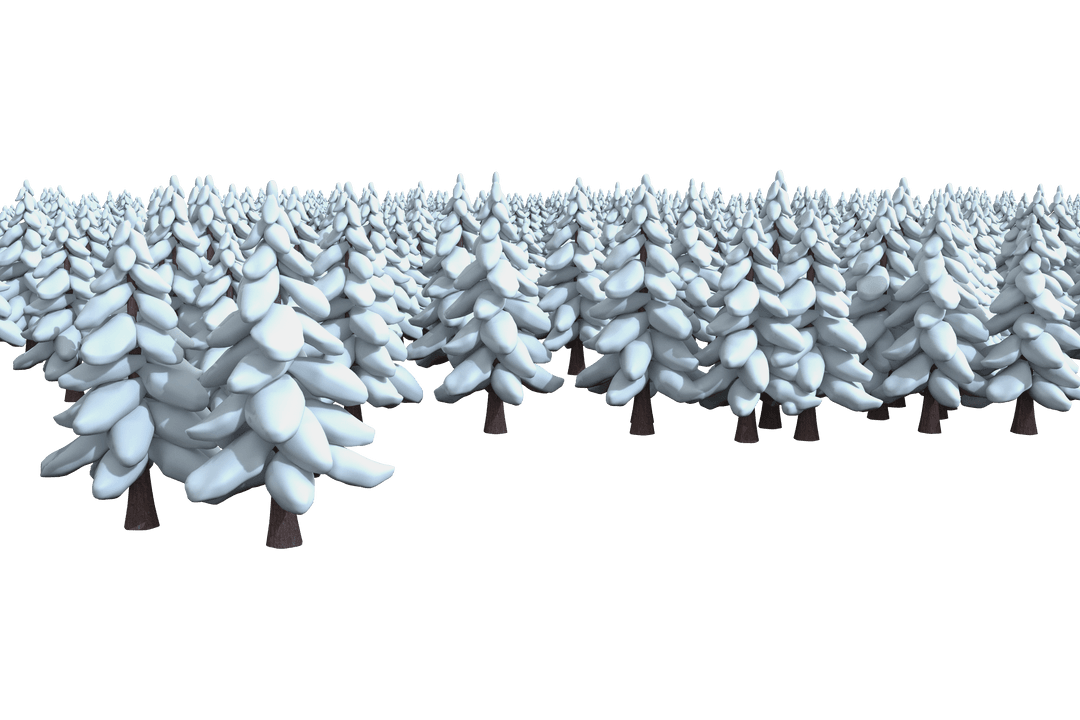 Winter Tree Forest with Snow-Covered Pines on Transparent Background