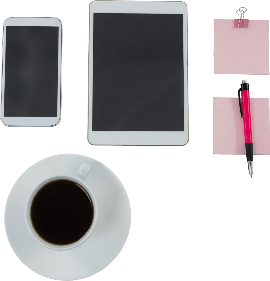 Transparent Office Equipment with Tablet Smartphone for Business Tech