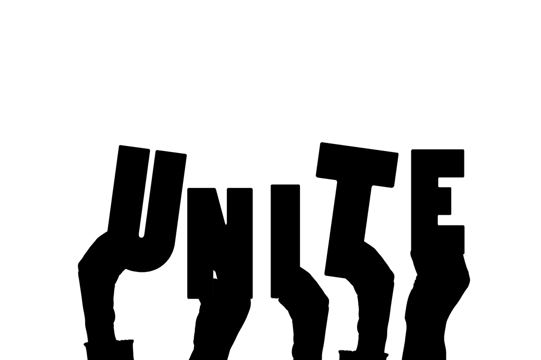 Hands Holding Unite Text on Transparent Background