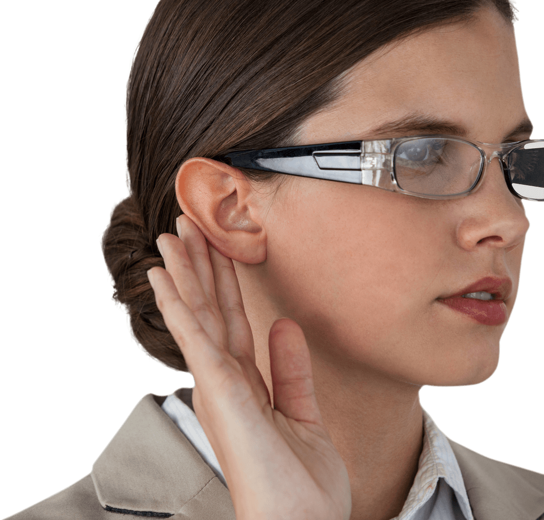 Transparent Intent Businesswoman Listening Intently Close Up