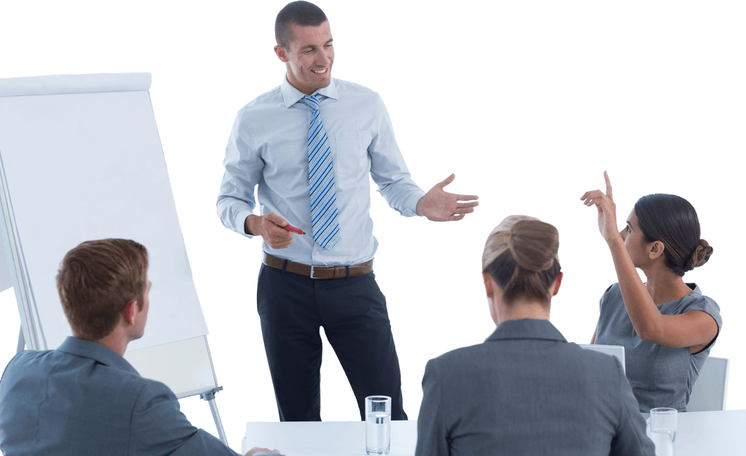 Transparent Professional Team Discussion in Modern Office