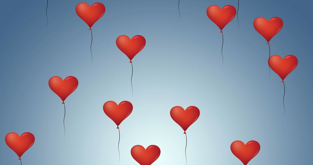 Heart-Shaped Balloons Floating on Blue Background