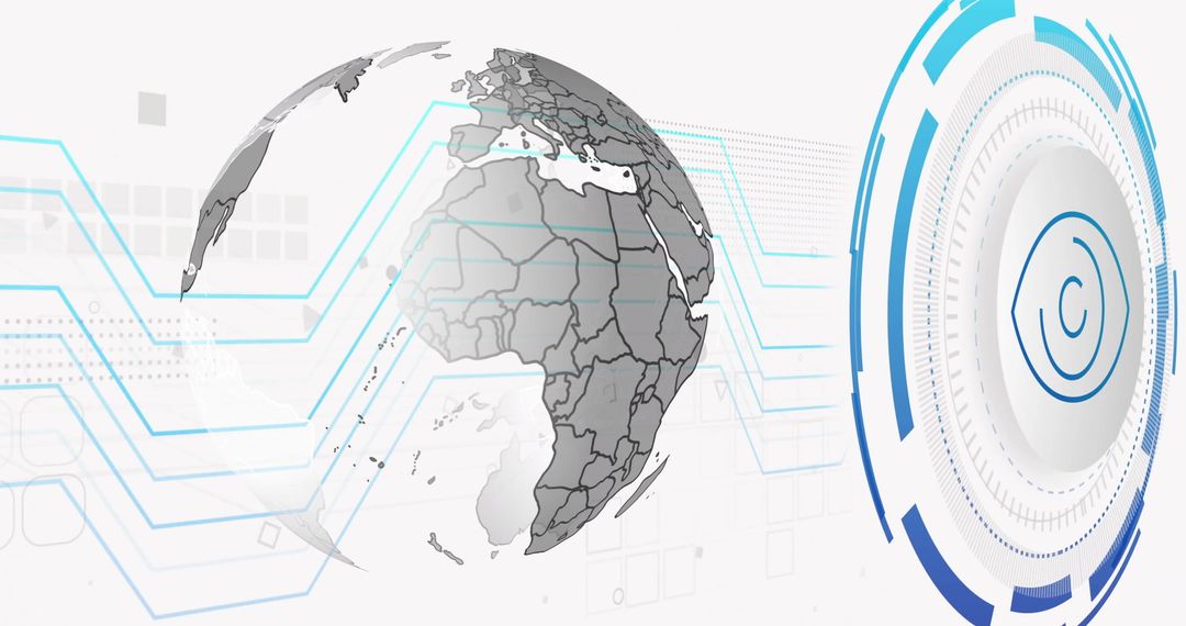 Futuristic Digital Globe with Technological HUD Elements and Circuits