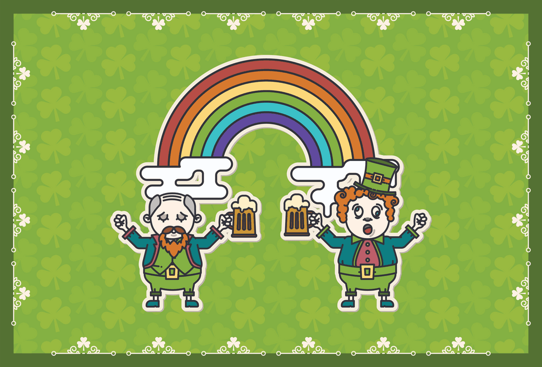 Saint Patrick's Day Characters with Beer and Rainbow