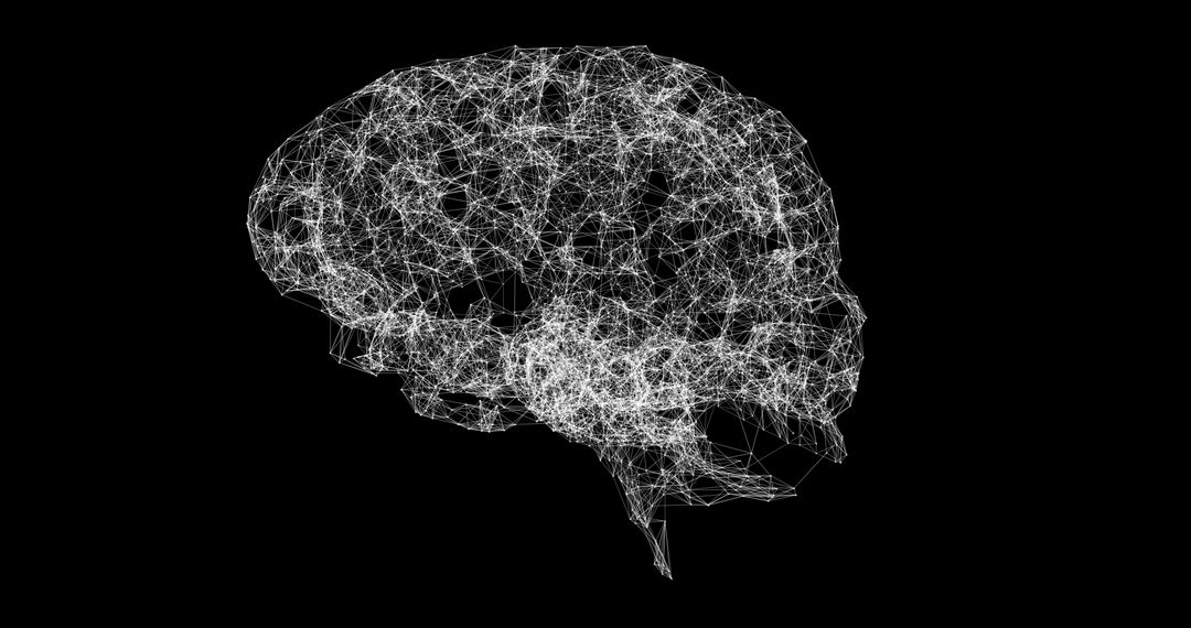 3D Brain Model with Neural Connections on Black Background