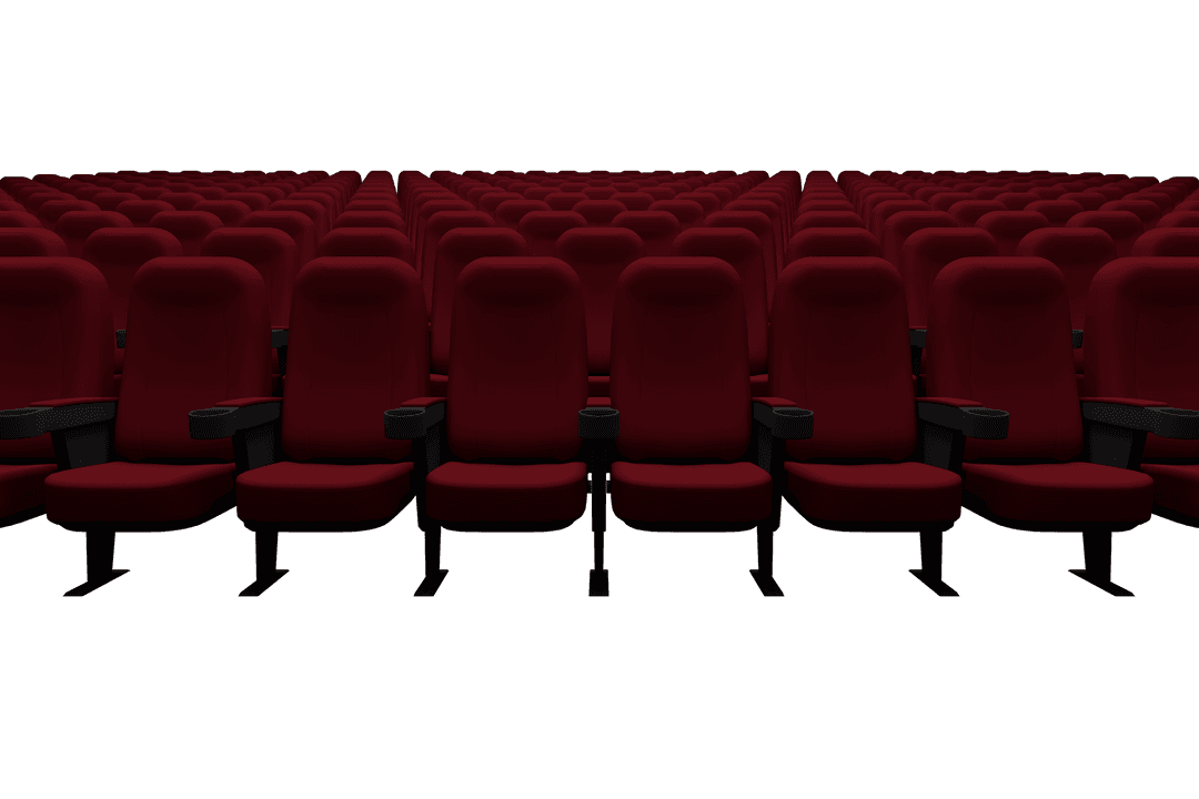 Rows of Transparent Empty Red Cinema Seats Viewed Front-On