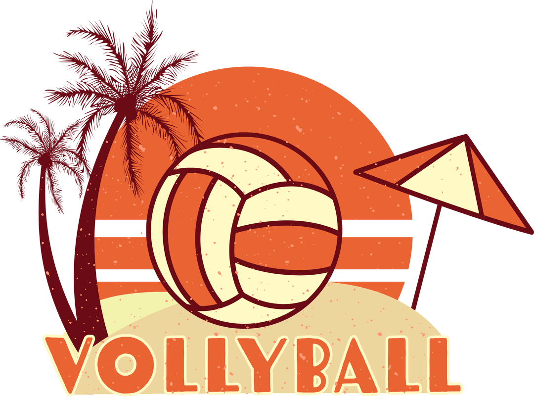 Retro Coastal Volleyball Design on Transparent Background
