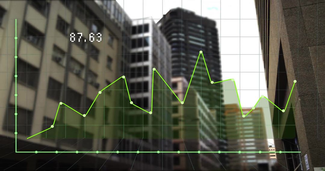 Digital Financial Graph Overlay on Urban Cityscape