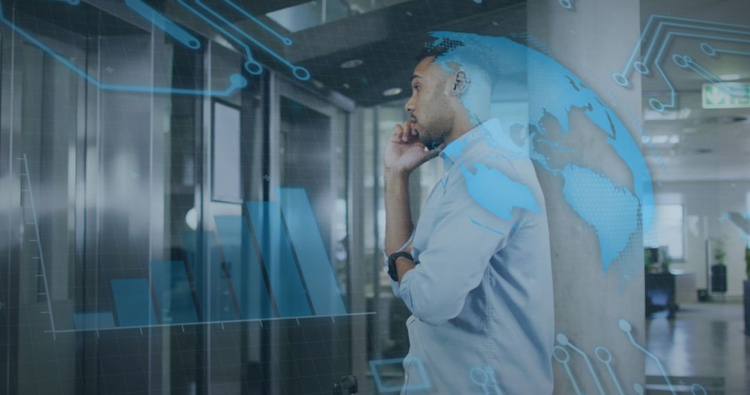 Businessman Analyzing Global Financial Data Projection