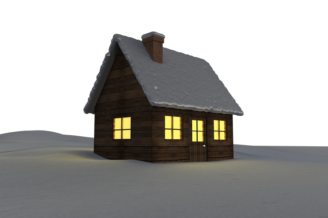 Cozy Cabin with Snow-Covered Roof in Winter at Night on Transparent Background - Download Free Stock Images Pikwizard.com